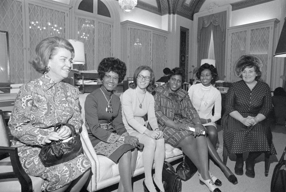 Six of the 12 female U.S. House of Representatives members in 1973 are seen in a meeting. <a href="https://media.gettyimages.com/id/515449486/photo/female-us-congressional-representatives.jpg?s=612x612&w=gi&k=20&c=4PFSN1svkpgtf5n11A0CckbMPOCFs43txaUFHE5gl2I=" rel="nofollow noopener" target="_blank" data-ylk="slk:Bettmann/Contributor;elm:context_link;itc:0;sec:content-canvas" class="link ">Bettmann/Contributor</a>