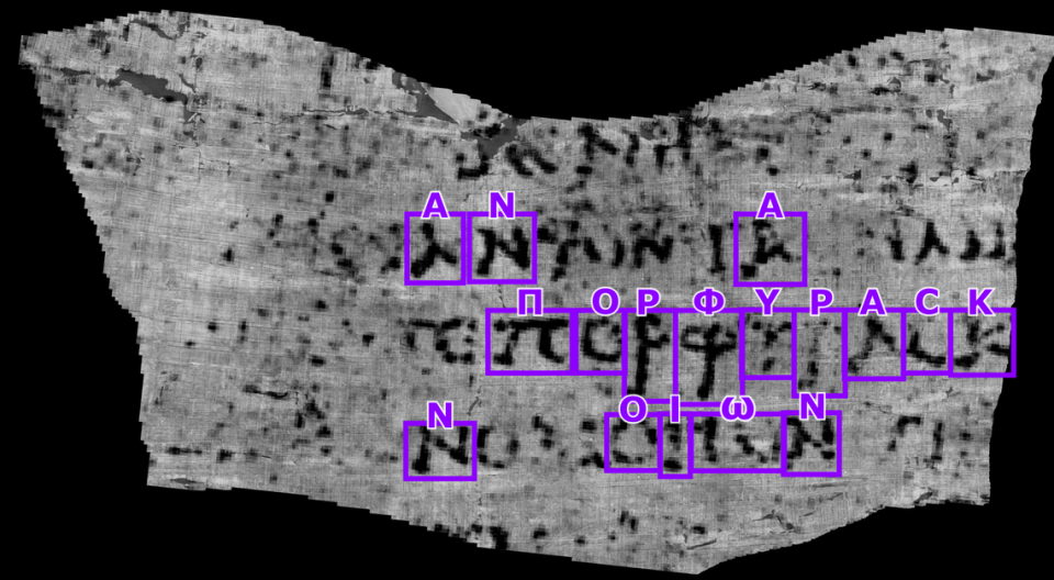 The word “purple” written in Greek has been identified as part of the Herculaneum scrolls, which have long been considered unreadable. University of Kentucky professor Brent Seales issued a challenge with a $1 million reward for anyone who could decode part of the scrolls.