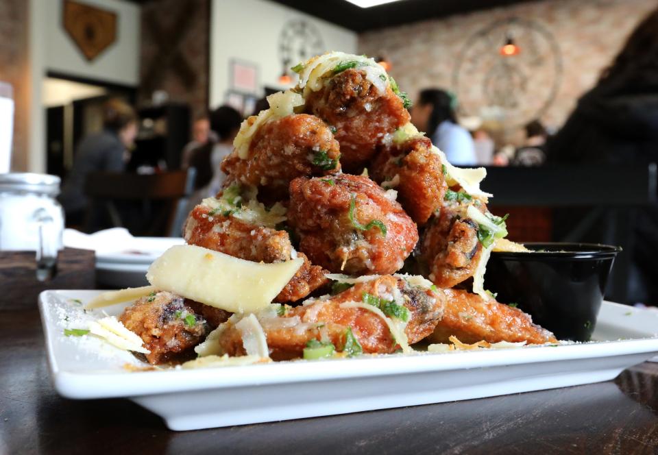 Garlic parm chicken wings at The Rail Trail Cafe in Blauvelt April 5, 2024.