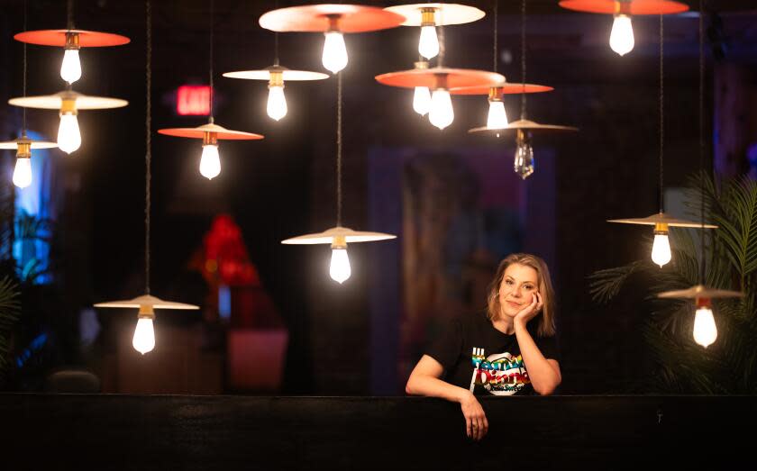 HOLLYWOOD-CA-MARCH 19, 2024: Actress-turned-comedian Jodie Sweetin is photographed at the Bourbon Room in Hollywood, where she performs a monthly show, on March 19, 2024. (Christina House / Los Angeles Times)