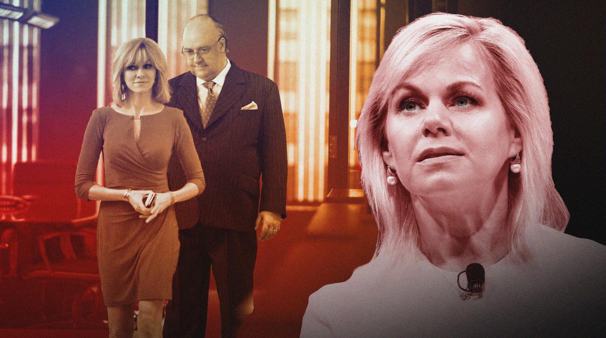 Naomi Watts as Gretchen Carlson and Russell Crowe as Roger Ailes in "The Loudest Voice" ― and the real Gretchen Carlson. (Photo: Illustration: Damon Dahlen/HuffPost; Photos: Getty/Showtime)