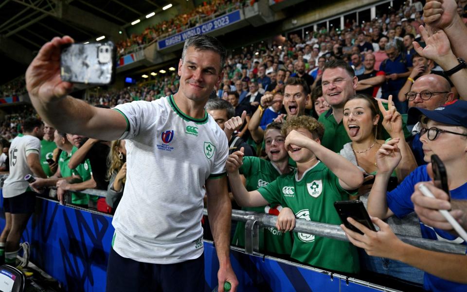 Johnny Sexton takes a selfie with fans after becoming Ireland's record points scorer