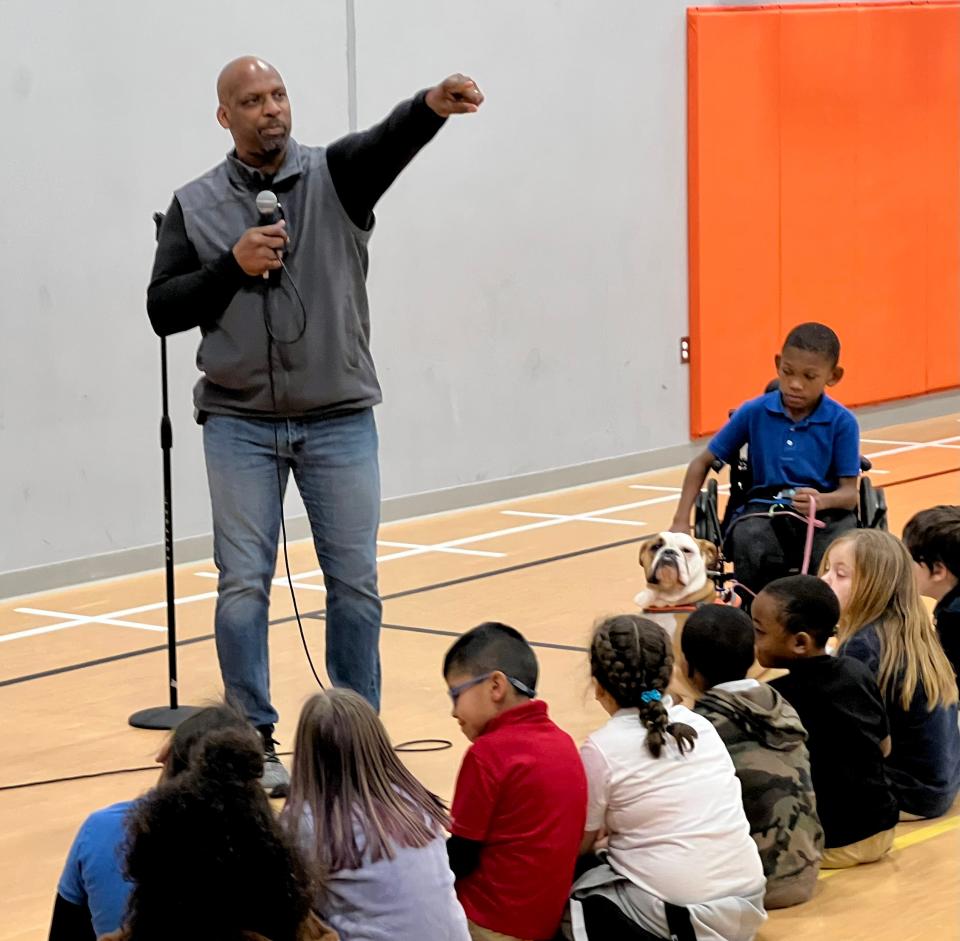 Alton Carter visited Spencer and Willow Brook Elementary Schools recently to deliver a message to students.