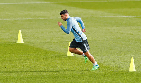 Soccer Football - Champions League - Manchester City Training - City Football Academy, Manchester, Britain - April 9, 2018 Manchester City's Sergio Aguero during training Action Images via Reuters/Jason Cairnduff/File Photo