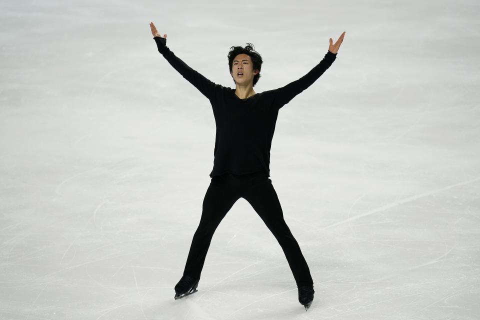 Nathan Chen performs during the men's free skate at the U.S. Figure Skating Championships, Sunday, Jan. 17, 2021, in Las Vegas. (AP Photo/John Locher)