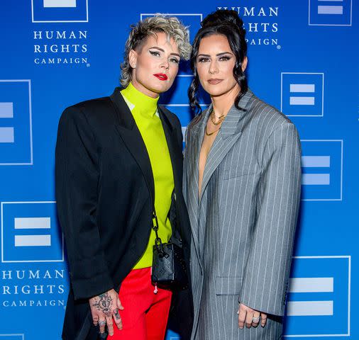 <p>Roy Rochlin/Getty</p> Ali Krieger and Ashlyn Harris attend the Human Rights Campaign's 2023 Greater New York Dinner at The New York Marriott Marquis on February 04, 2023 in New York City.