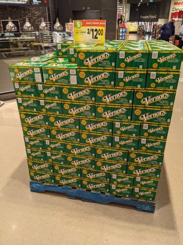 A large supply of Vernors ginger ale is shown at the Devonshire Mall Metro. (Peter Duck/CBC - image credit)
