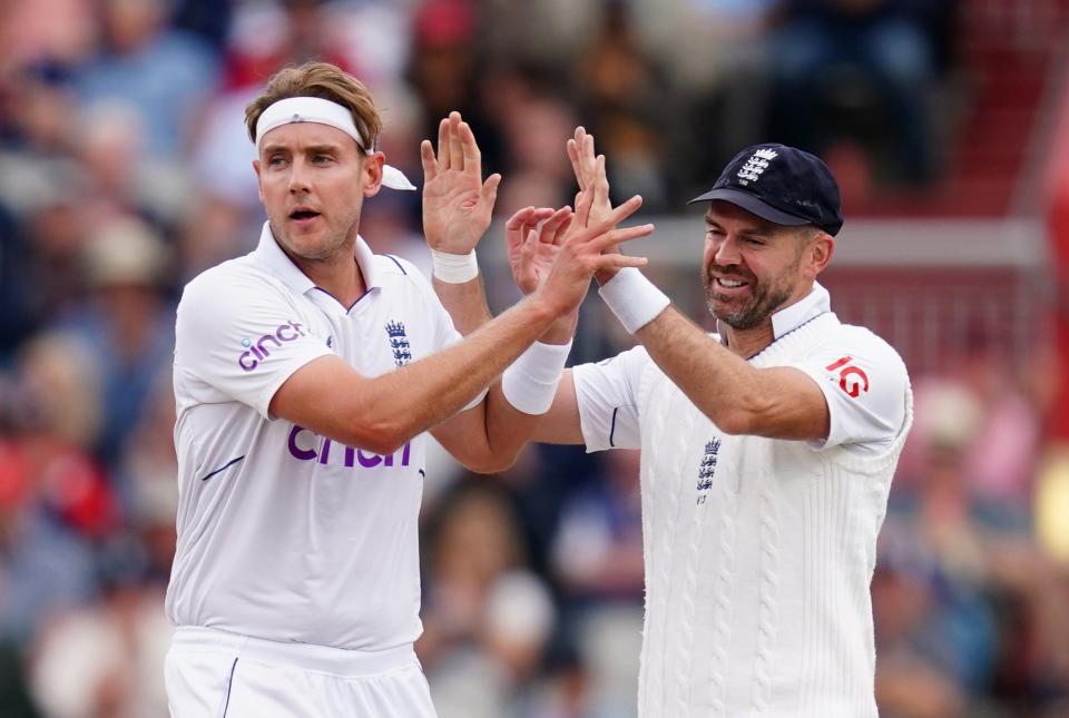 Stuart Broad and James Anderson took three wickets each for England (PA)