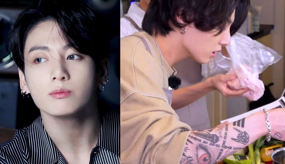 Jungkook revealed his tattoos during a recent episode of ‘Run BTS.’ — Pictures via Instagram/bts.bighitofficial and Vlive/BTS