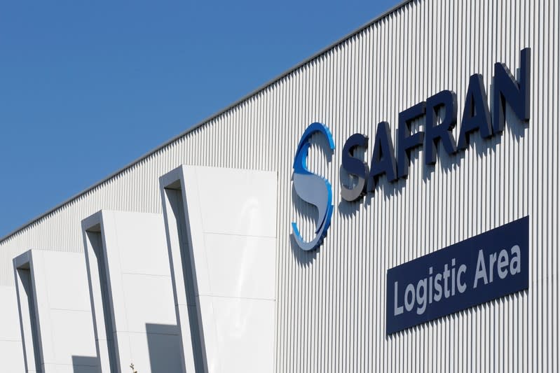 FILE PHOTO: The Safran company logo is pictured at the company's logistic area in Colomiers near Toulouse