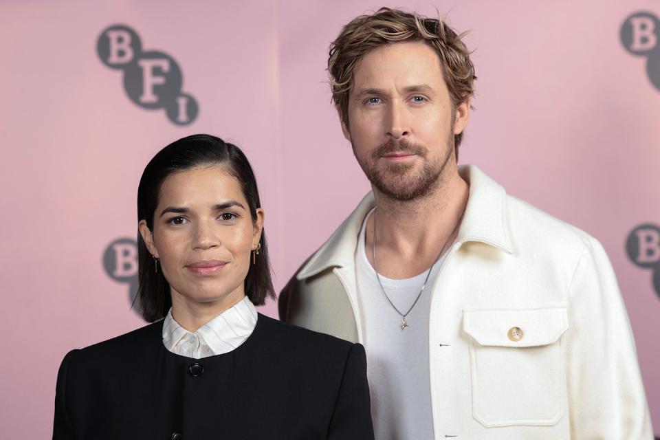 <p>Shane Anthony Sinclair/Getty Images</p> America Ferrera and Ryan Gosling