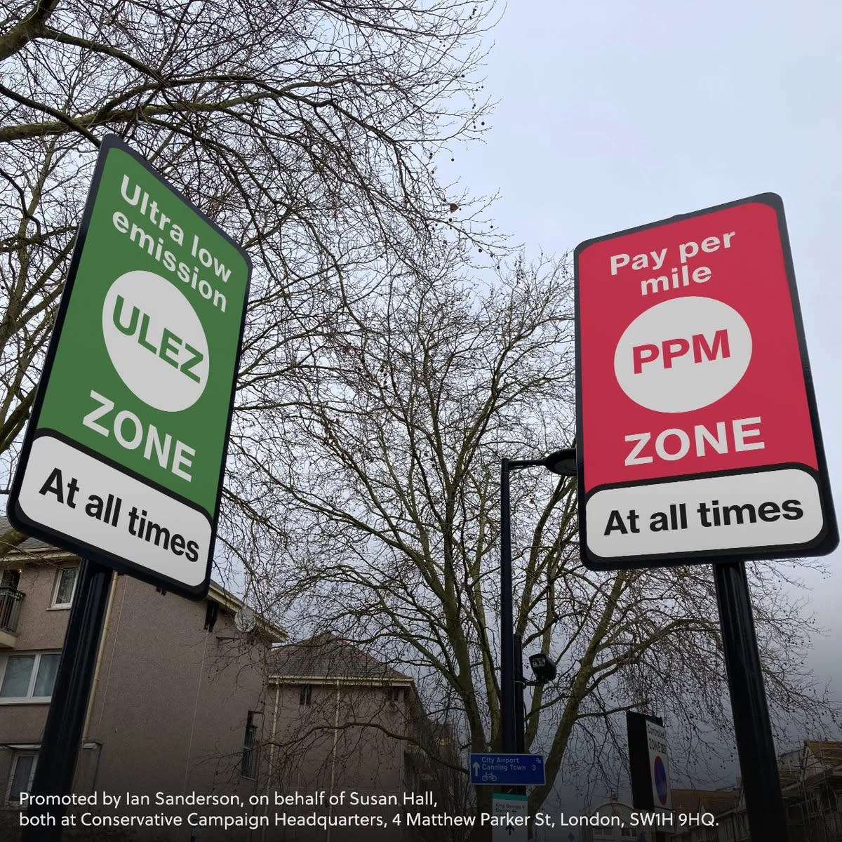 The image posted by Susan Hall included a depiction of a 'pay per mile' sign (Conservative Campaign Headquarters)