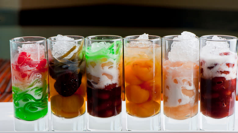 glasses filled with colored jelly
