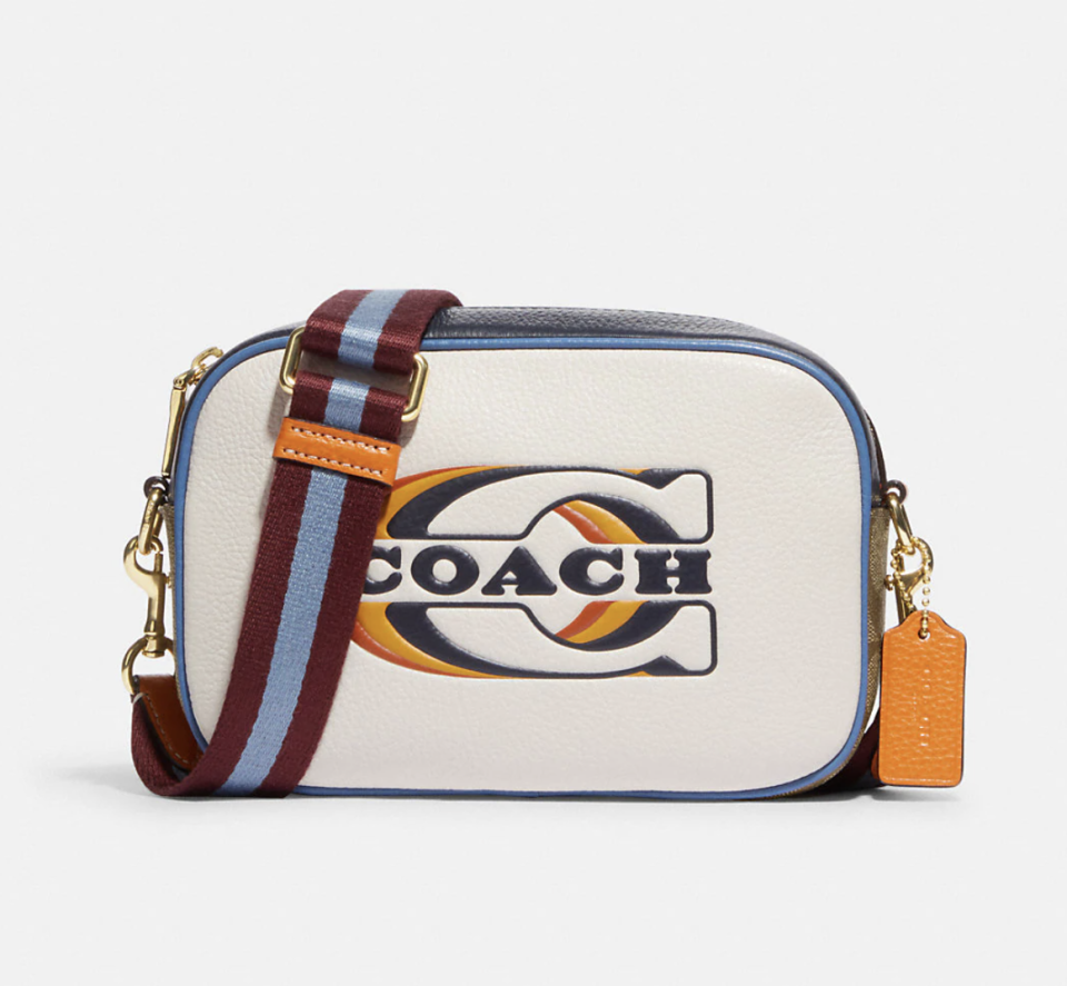 Mini Jamie Camera Bag In Colorblock Signature Canvas With Coach Stamp (photo via Coach Outlet)