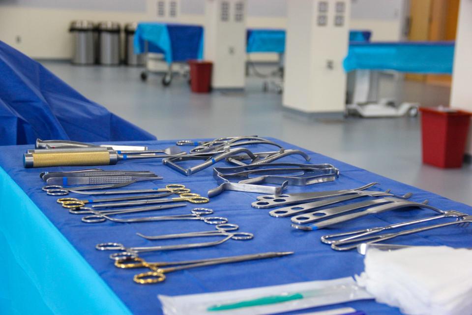 A surgical lab is set up for medical training, with real tools, at Bioskills of New England, 277 Pleasant St., Fall River.