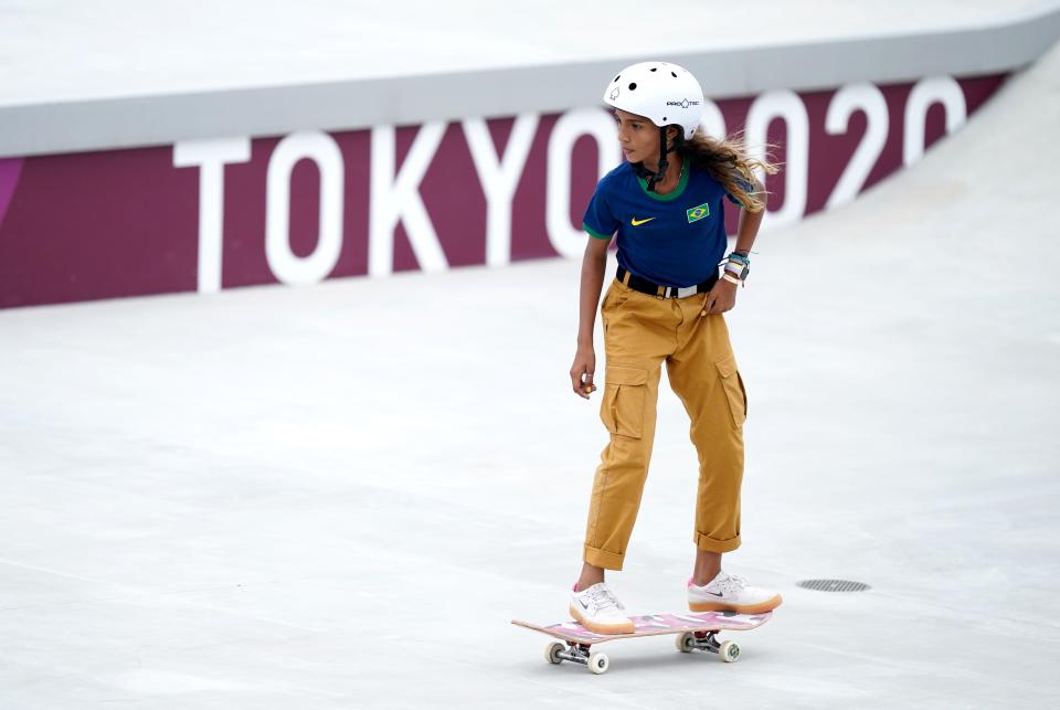 Brazil’s Rayssa Leal during the Women’s Street Prelims Heat 4 at the Ariake Urban Sports Park on the third day of the Tokyo 2020 Olympic Games in Japan. Picture date: Monday July 26, 2021. (PA Wire)