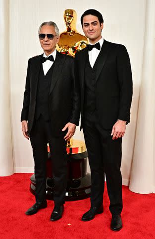 <p>FREDERIC J. BROWN/AFP via Getty</p> Andrea Bocelli and Matteo Bocelli