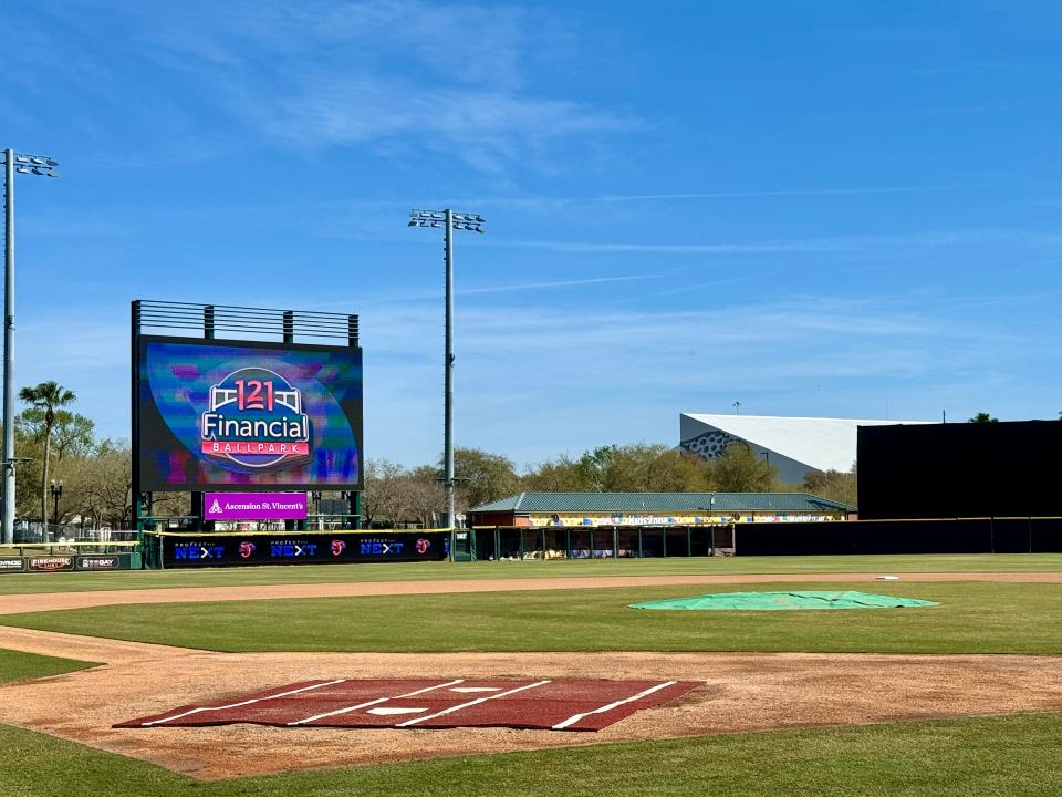 A new video board at 121 Financial Ballpark stands ready for the Jumbo Shrimp.