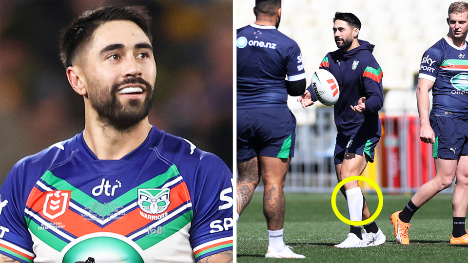 Shaun Johnson reacts and Johnson passes the ball in training.