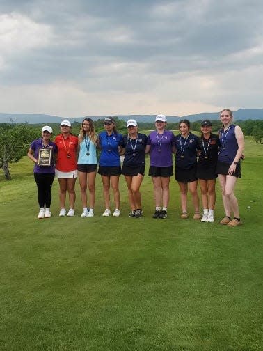 The Section 9 girls golf team headed to states (from left to right): Gina Milazzo of Warwick;  Isabella Ok of Goshen;  Noemi Krizso of Cornwall;  Alexandra Young of Rondout Valley;  Reagan Roth of Newburgh Free Academy;  Leah Sheerin of Monroe-Woodbury;  Kaylee Poppo of Tri-Valley;  Alexa Trapani of Marlboro;  and, Sarah Samuelson of Valley Central.