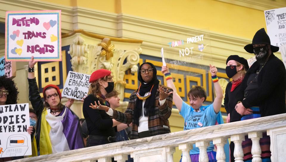 Rep. Mauree Turner addresses rally at the Oklahoma Capitol in 2023.