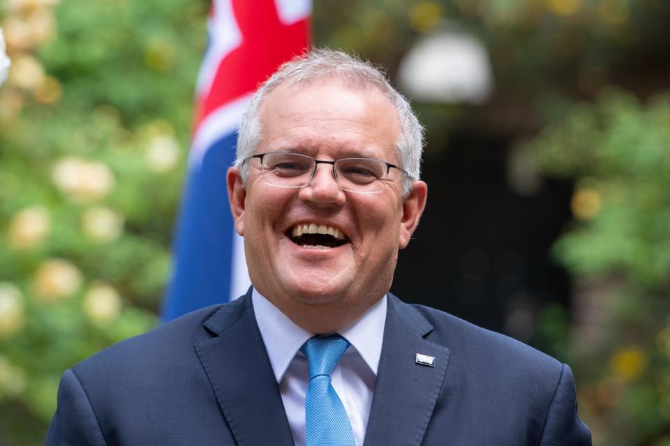 Then-Australian Prime Minister Scott Morrison agreed the broad terms of a free trade deal between the UK and Australia in London last year (Dominic Lipinski/PA) (PA Archive)