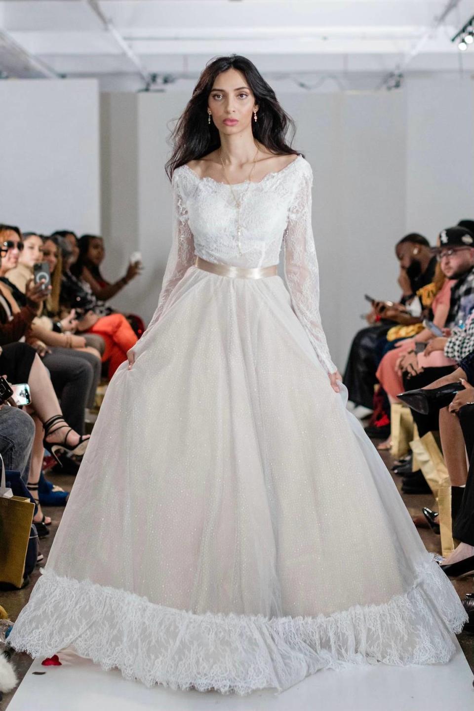 One of the gowns that Alicia Ybarra of Vanya Designs Bridal showed at New York Fashion Week last month. Hunter Valentino/Courtesy photo