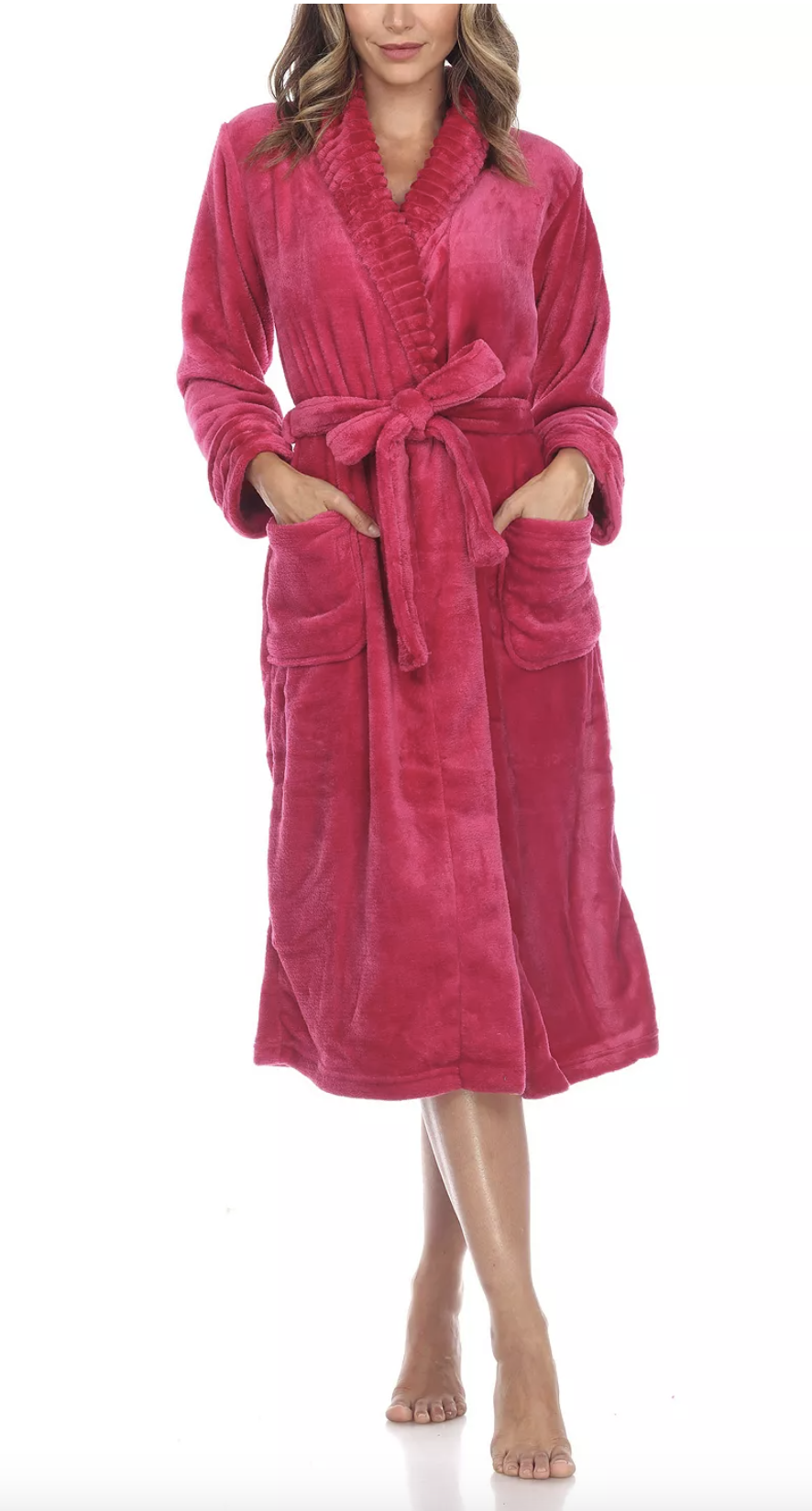 White Mark Women's Long Cozy Loungewear Belted Robe