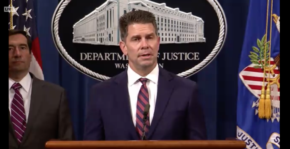 FBI Deputy Director David L. Bowdich speaks during a press conference Tuesday, July 21 to announce the unsealing of an indictment against two alleged Chinese hackers. 