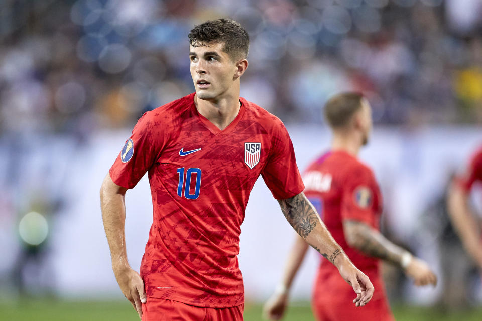 NASHVILLE, TN - JULY 03: United States midfielder Christian Pulisic (10) looks on during the Gold Cup semifinal match between the United States and Jamaica on July 3, 2019 at Nissan Stadium in Nashville, Tennessee.  (Photo by Robin Alam/Icon Sportswire via Getty Images)