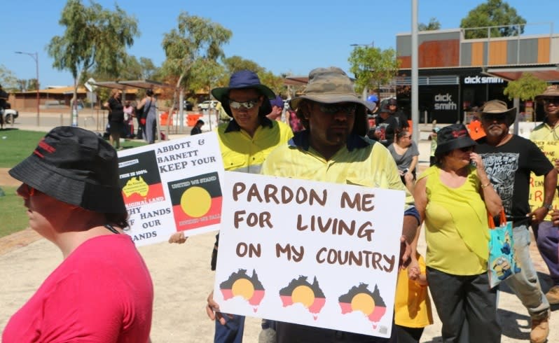 South Hedland protest against the potential closure of 150 remote Aboriginal communities.  Picture: Heather McNeill.