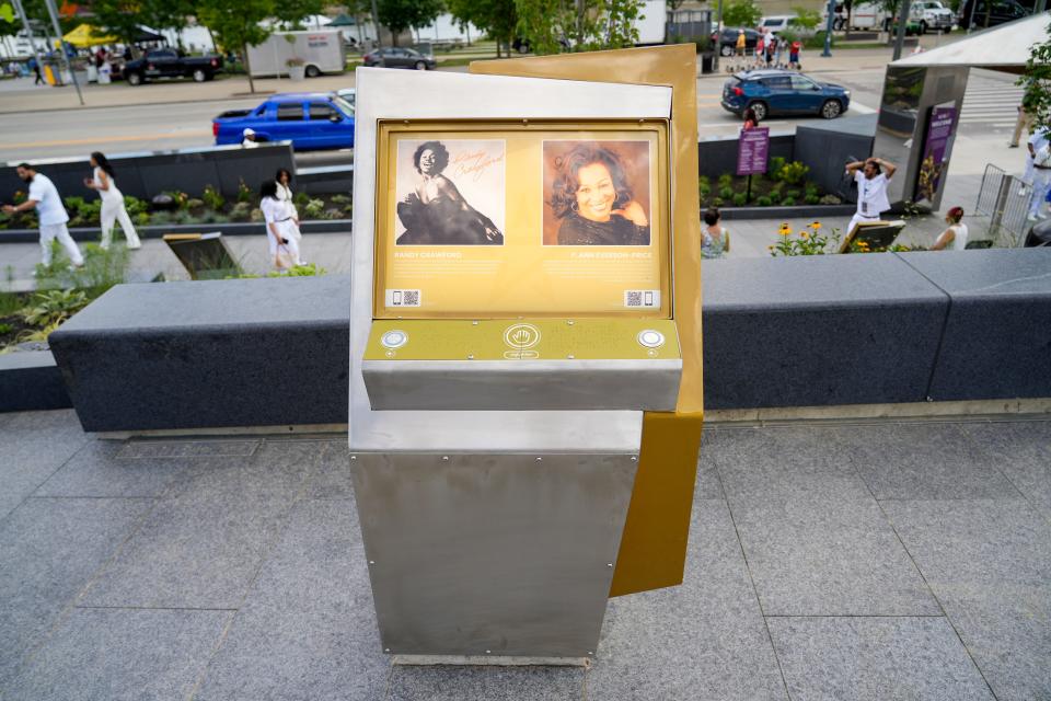 Interactive features at the Black Music Walk of Fame include visual and auditory elements.