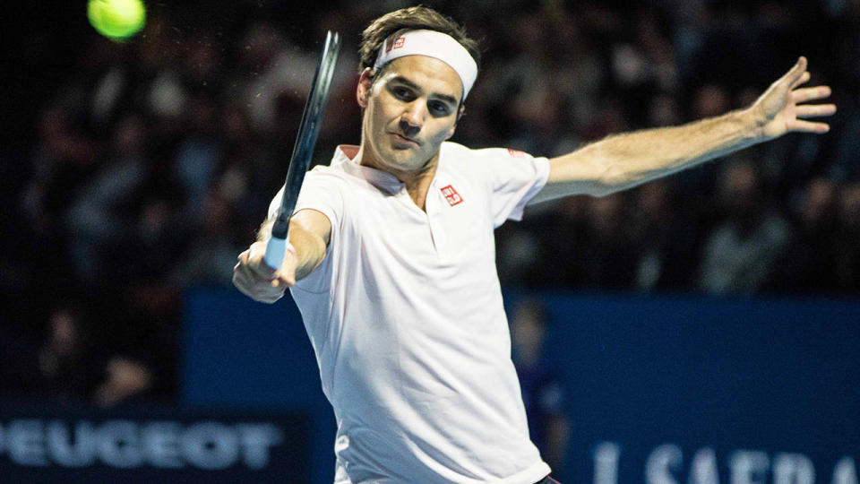 Roger Federer in action in Basel. (Photo by TF-Images/Getty Images)