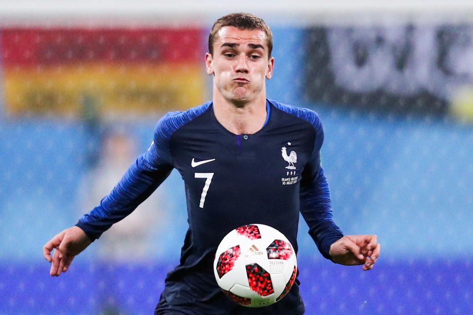 <p>France’s Antoine Griezmann in the 2018 FIFA World Cup Semi-final match between France and Belgium at Saint Petersburg Stadium. Sergei Bobylev/TASS (Photo by Sergei Bobylev\TASS via Getty Images) </p>