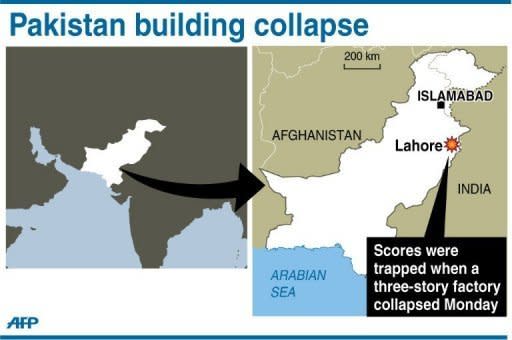 Map showing Lahore in Pakistan where 17 people were killed and others remain trapped under rubble when a factory collapsed on Monday