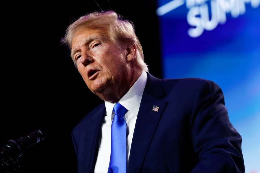 Republican presidential candidate and former President Donald Trump speaks at the Pray Vote Stand Summit at the Omni Shoreham Hotel on Sept.15, 2023, in Washington, D.C. The summit featured multiple 2024 Republican Presidential candidates making their case to the conservative audience members. (Photo by Anna Moneymaker/Getty Images)