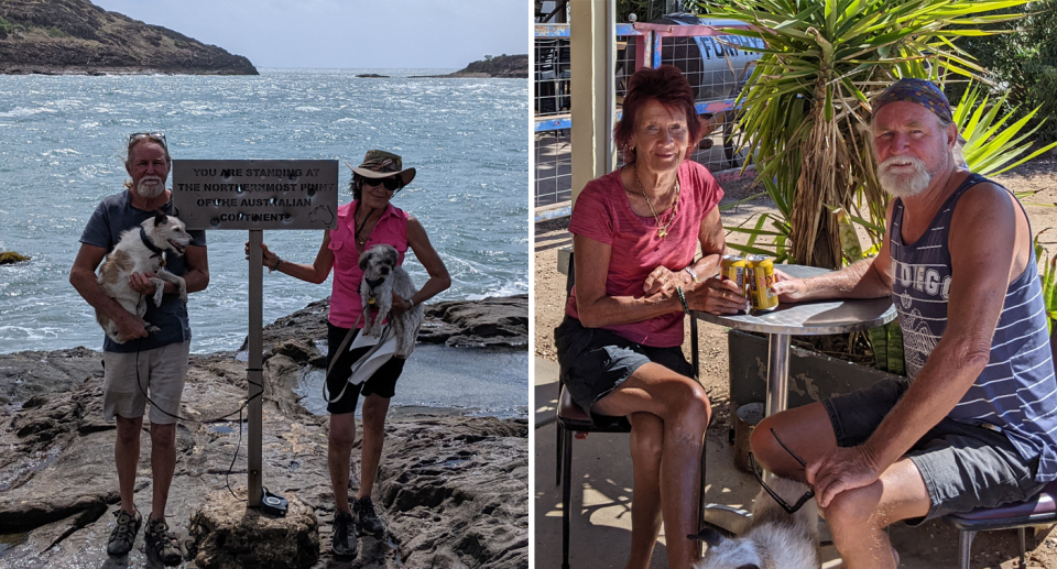 Edna and her husband pictured on their caravanning travels around Australia. 