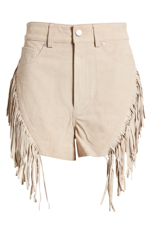 <p>BlankNYC Fringe High-Waist Genuine Suede Shorts, $128, <a href="https://rstyle.me/+kQO5ikraylVrLg3blJNeLQ" rel="nofollow noopener" target="_blank" data-ylk="slk:available here;elm:context_link;itc:0" class="link ">available here</a> (sizes 24-31)</p>