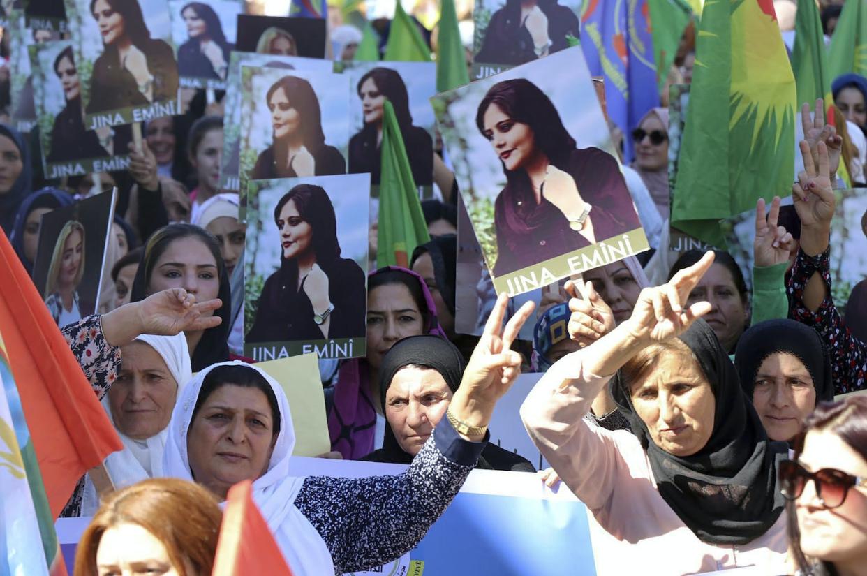 Women have been at the forefront of protests in Iran. <a href="https://newsroom.ap.org/detail/SyriaIran/3b79af71c23442d1bcae8e54248258b7/photo?Query=Iranians%20protests%20the%20death%20of%2022-year-old%20Mahsa%20Amini&mediaType=photo&sortBy=&dateRange=Anytime&totalCount=323&currentItemNo=89" rel="nofollow noopener" target="_blank" data-ylk="slk:Hawar News Agency via AP via AP;elm:context_link;itc:0;sec:content-canvas" class="link ">Hawar News Agency via AP via AP</a>