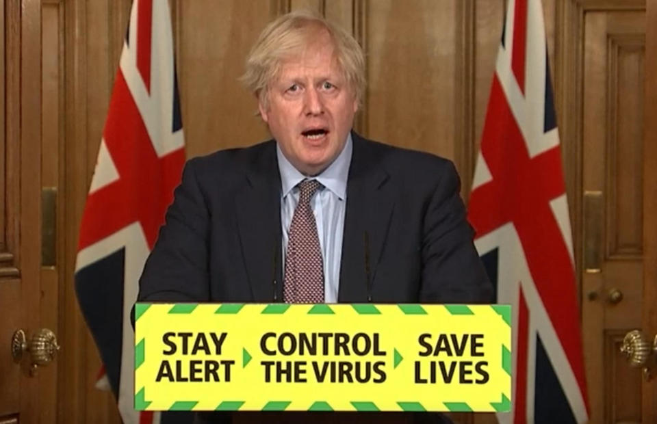 Screen grab of Prime Minister Boris Johnson during a media briefing in Downing Street, London, on coronavirus (COVID-19). (Photo by PA Video/PA Images via Getty Images)