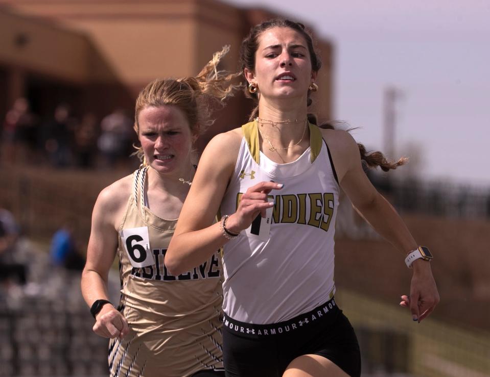 Amarillo High's Sierra Cornell competes in the 800 meters during the Districts 3/4-5A area track and field meet, Friday, April 12, 2024, at Lowrey Field.