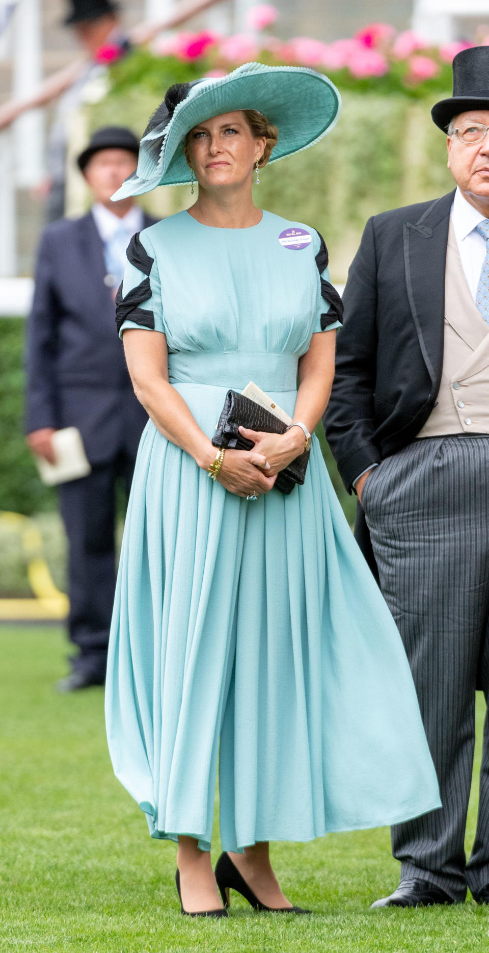 <p>Sophie Wessex stood out from the crowd in a pretty pastel blue dress and matching hat. Photo: Getty Images </p>