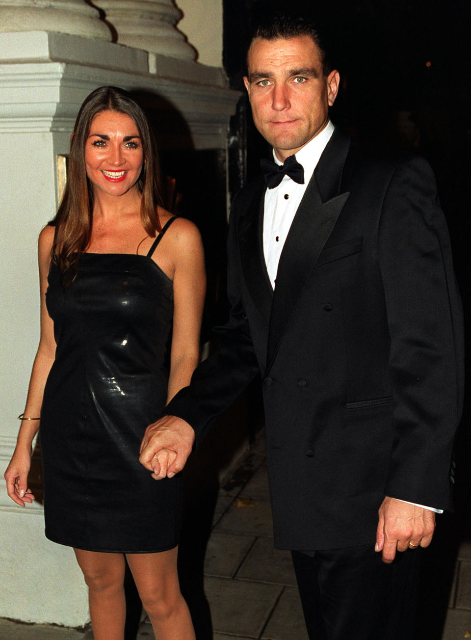 Former footballer turned actor Vinnie Jones and his wife Tanya, arriving for a charity dinner hosted by fashion designer Tomasz Starzewski in aid of cancer charities, at the Mandarin Oriental Hyde Park Hotel, in London.