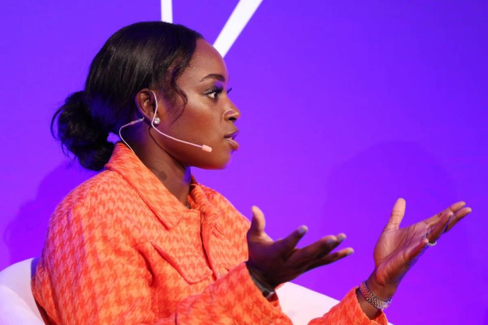 Sloane Stephens speaks during a women's health panel discussion at WTA's 