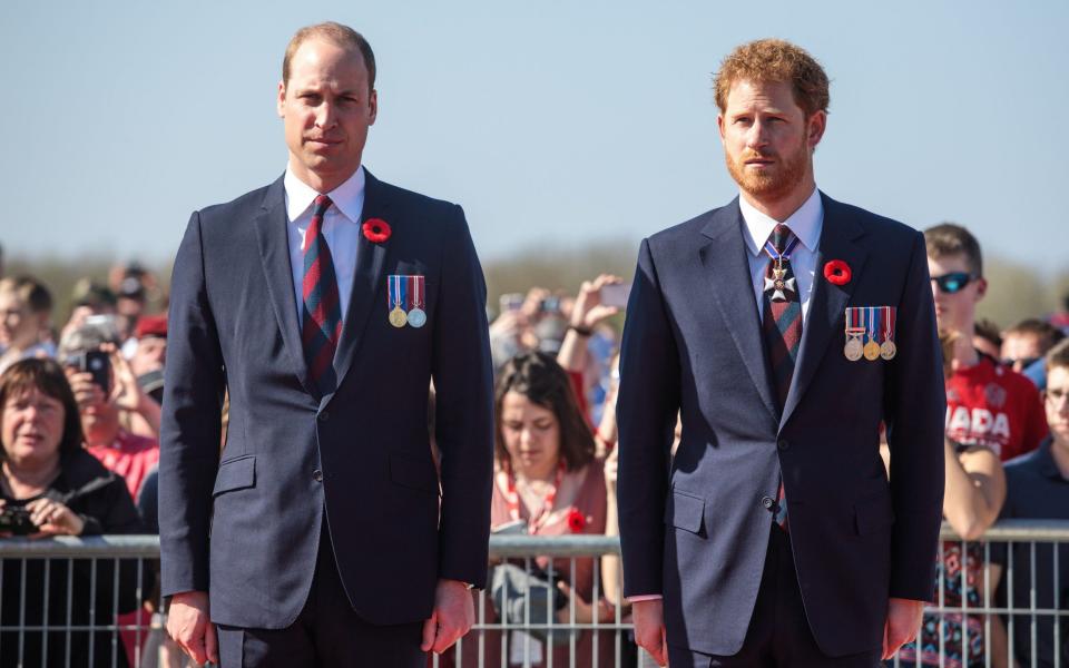 The Duke of Cambridge and Prince Harry arrive at the commemorative ceremony at the Canadian National Vimy Memorial in France, for the 100th anniversary of the Battle of Vimy Ridge - Credit: Jack Taylor/PA Wire