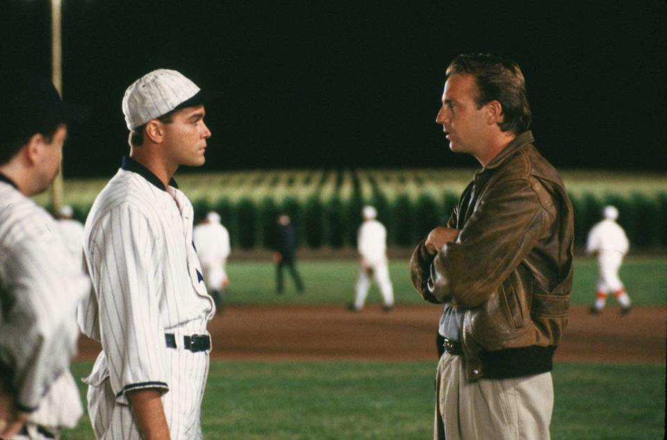 <p>He also made an impression one year prior as "Shoeless" Joe Jackson in <em>Field of Dreams —</em> and, as he told PEOPLE, accidentally hit costar Kevin Costner (right) in the head with a bat while filming. </p>