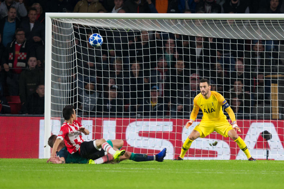 1-0: Alderweireld’s last-ditch tackle could only deflect the ball high over Lloris