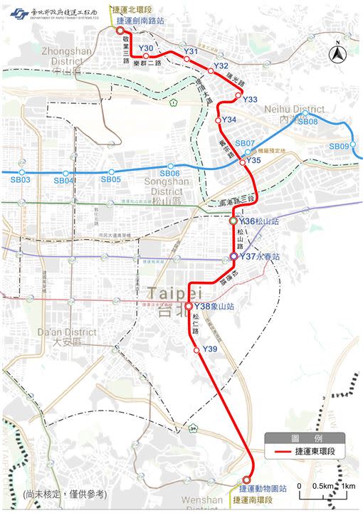  首都環狀線圖（上）、東環段示意圖（下）。（圖／北市捷運局提供）