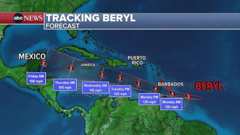 PHOTO: Tracking Beryl. (ABC News)