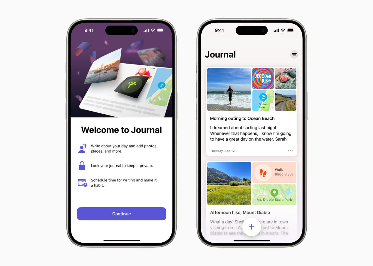 Screenshot of the new Journal app available on iPhone with iOS 17.2
